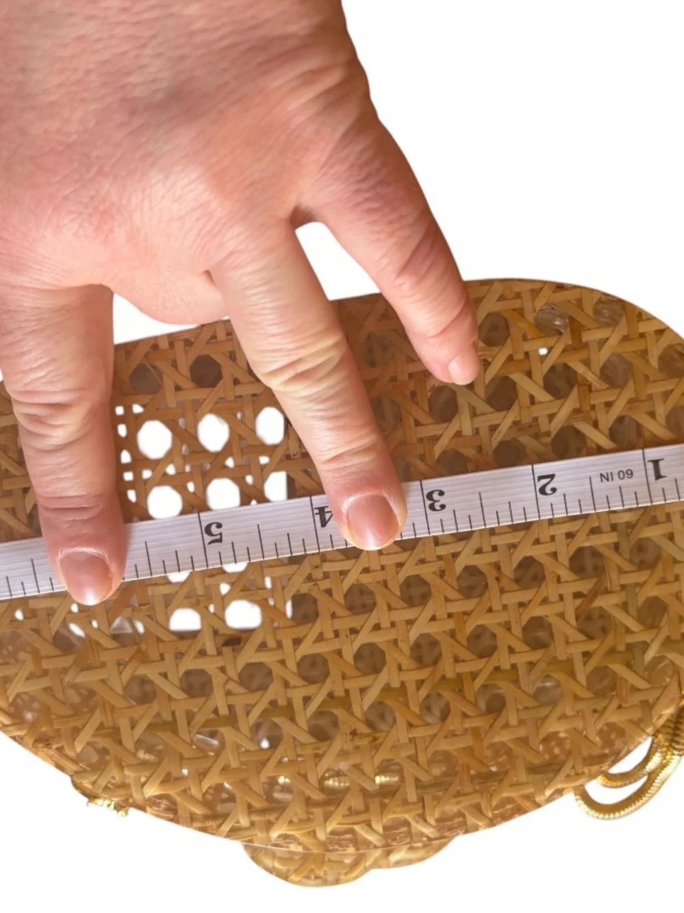 Lago De Sac Woven Rattan Acrylic Clutch Bag Gold Chain Strap Boho Cottagecore